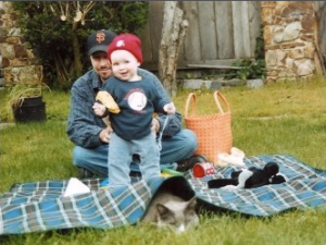 W with his Daddy and Seamus the jungle kitty